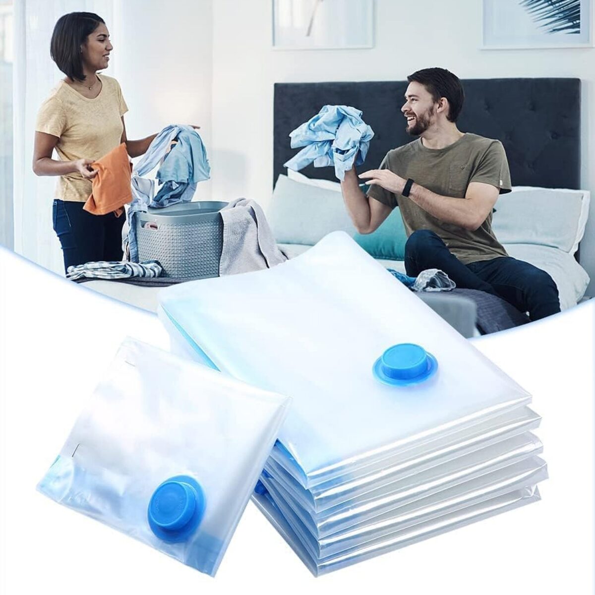 Vacuum Storage Bags with Suction Pump & Shirt clips - Vacuum Bags - Big Capacity Vacuum Seal Bags for Travel Clothes Blankets Pillows, Compression Bags | Space Saver Vacuum Storage Bags (5 Pcs Set) - Image 2