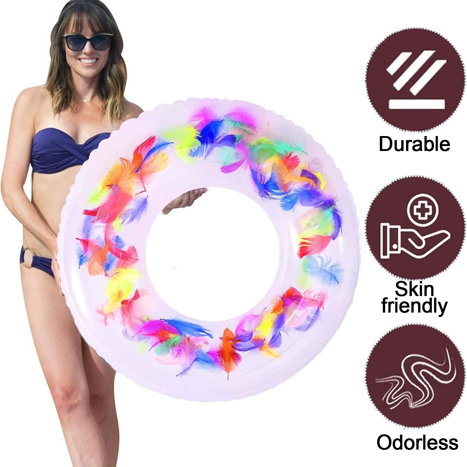 05_3b3983ea-7bee-44d1-a6ae-bb813804e889.jpg Swim Ring, For Adults, Conveniently Portable, Feathers, Swimming Ring, For Water Play, For Beaches, Swimming, Summer Vacation, Women's, Men's (1 Pc) - Image 5