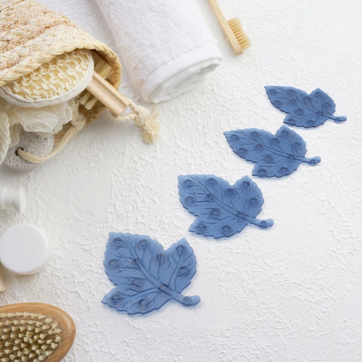 Mat, Mini  Pvc Anti-Slip Bat Mat Non Slip Baby Bath Mats, Mini Child Safety Anti Slip Shower Mats Leaf Shaped for Kids (4 pc Set) - Image 1