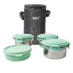 Ganesh 4In1Â Tiffin Box-Lunch Box | 3 Stainless Steel Containers 300 Ml Approx & Plastic Salad Container 200 Ml Approx| Plastic lid Box | Round Zip Bag | Leak Proof | Microwave SafeÂ for Office, College and School for Men, WomenÂ  - Image 4
