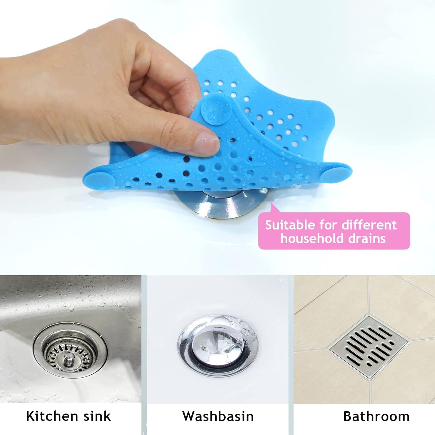 05_4aa67186-c6e2-4c29-94c8-7493eb2913fb.jpg Star Shape Suction Cup Kitchen Bathroom Sink Drain Strainer Hair Stopper Filter, Star Shaped Sink Filter Bathroom Hair Catcher, Drain Strainers Cover Trap Basin (1 Pc) - Image 5