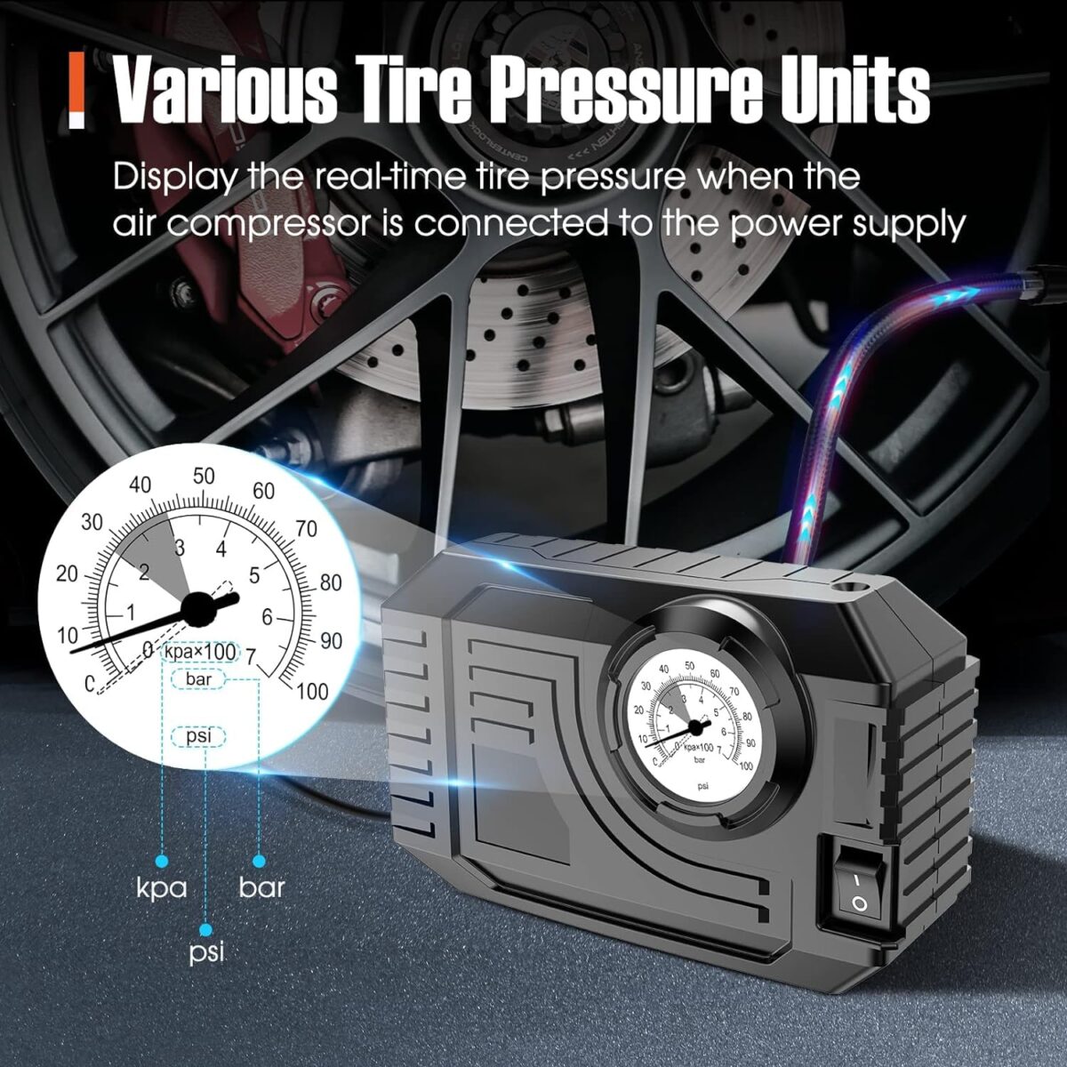 Tire Inflator Portable Air Compressor 12V Small Air Pump for Car Tires Bicycle Balloons, Cars, Bike, Bicycles and Other Inflatables with LED Light (12V) - Image 7