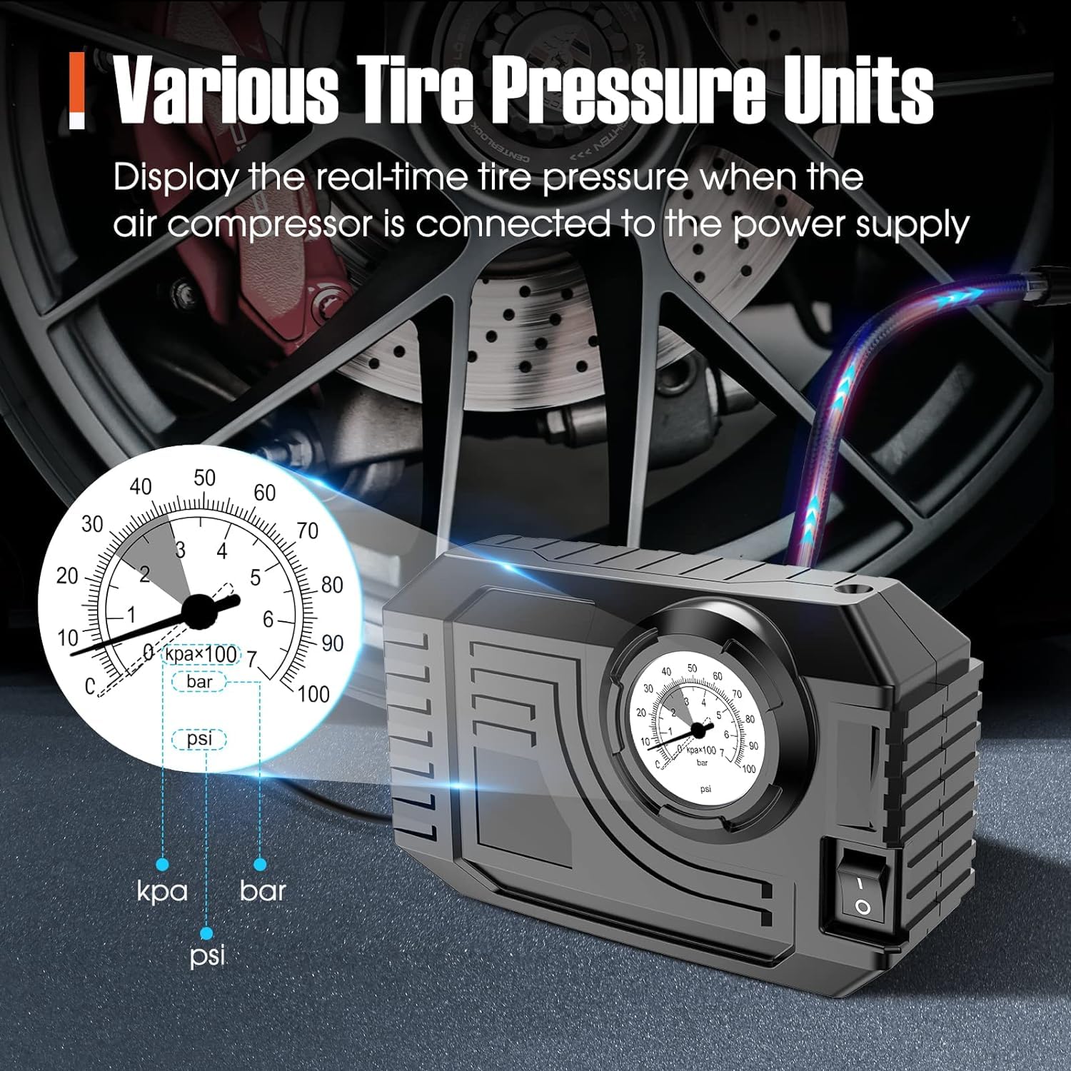 05_5bb1e4e4-70d9-42d2-91f0-ebfbc8a9ec95.jpg Tire Inflator Portable Air Compressor 12V Small Air Pump for Car Tires Bicycle Balloons, Cars, Bike, Bicycles and Other Inflatables with LED Light (12V) - Image 7