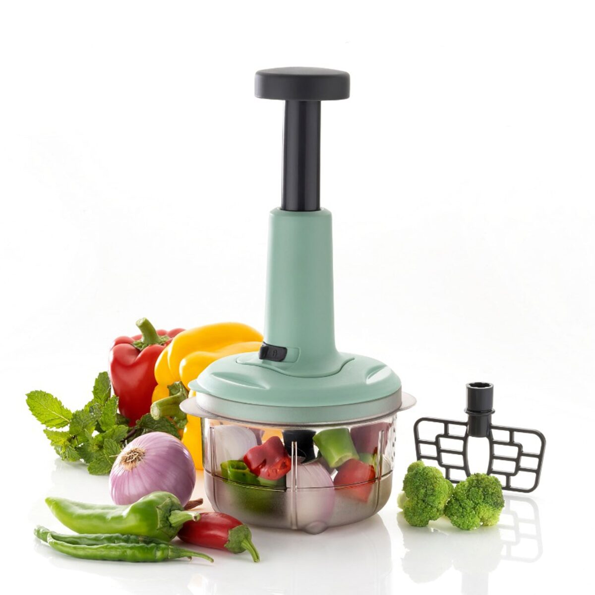 2-in-1 Push Chopper 800ml with Stainless Steel Blade for Quick Food Prep - Image 1