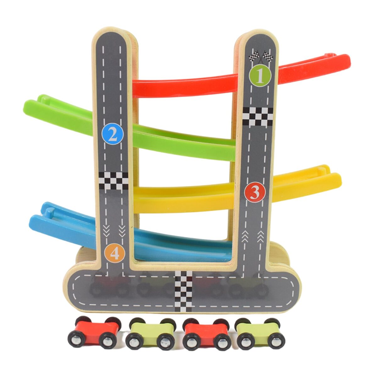 Car Racer Track Play set Wooden Click Clack Toys With 4 Mini Racers (1 Set) - Image 5