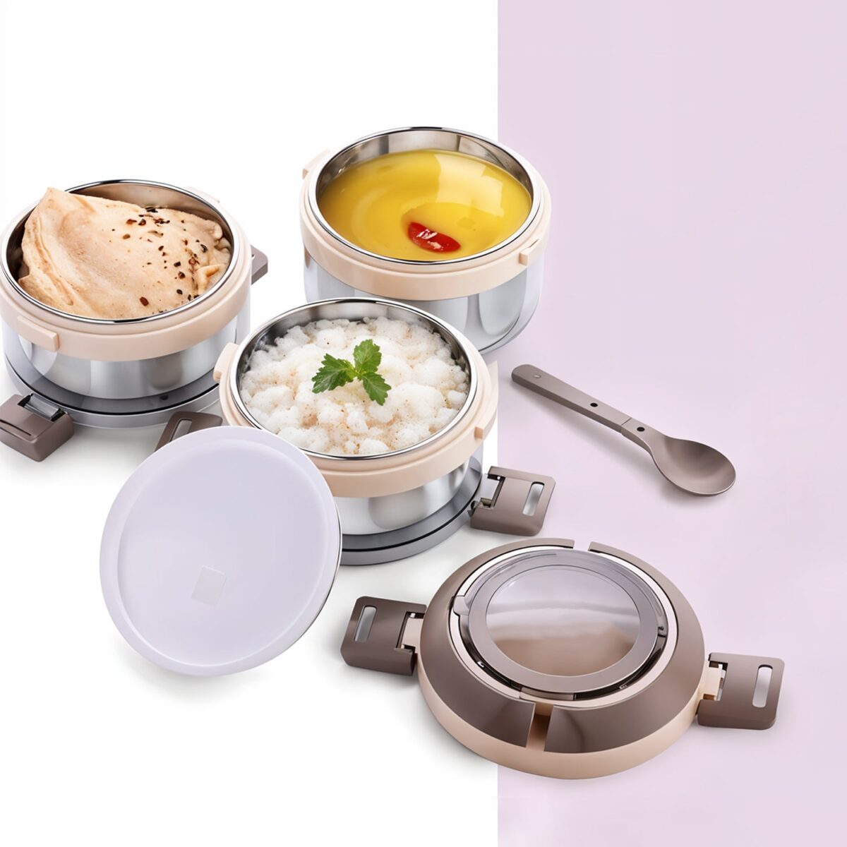 Ganesh Steko-3 Triple Layer Stainless Steel Insulated Lunch Box Set - Image 3