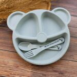 Kids 3 Compartment Food Tray / Plates With Spoon & Fork (1 Set) - Image 4