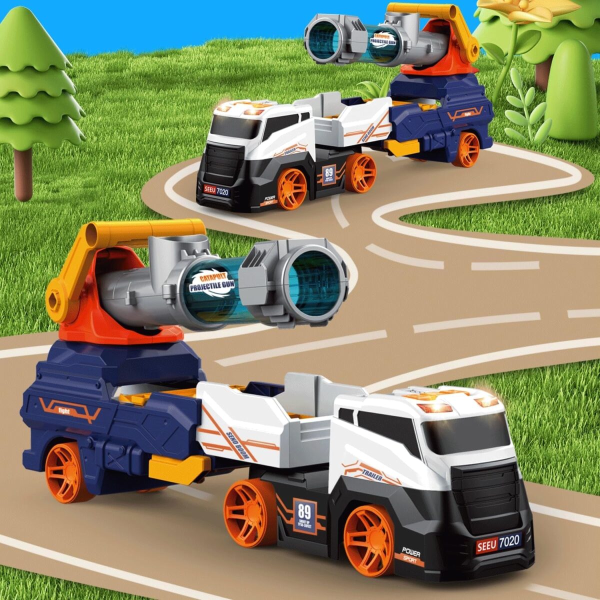 Large Truck Toys Include 2 Racing Cars+4 Ball, with Light & Sounds (Battery Not Included) - Image 6
