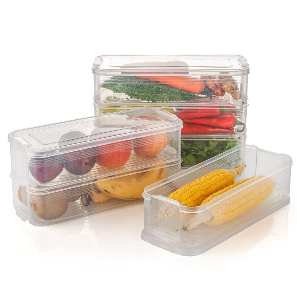3 Fridge Storage Container, Fridge Organizer with Lid Stackable Fridge Storage Containers Plastic Freezer Storage Containers for Fish, Meat, Vegetables, Fruits, Pack of 3pcs, 1500ML Approx - Image 1