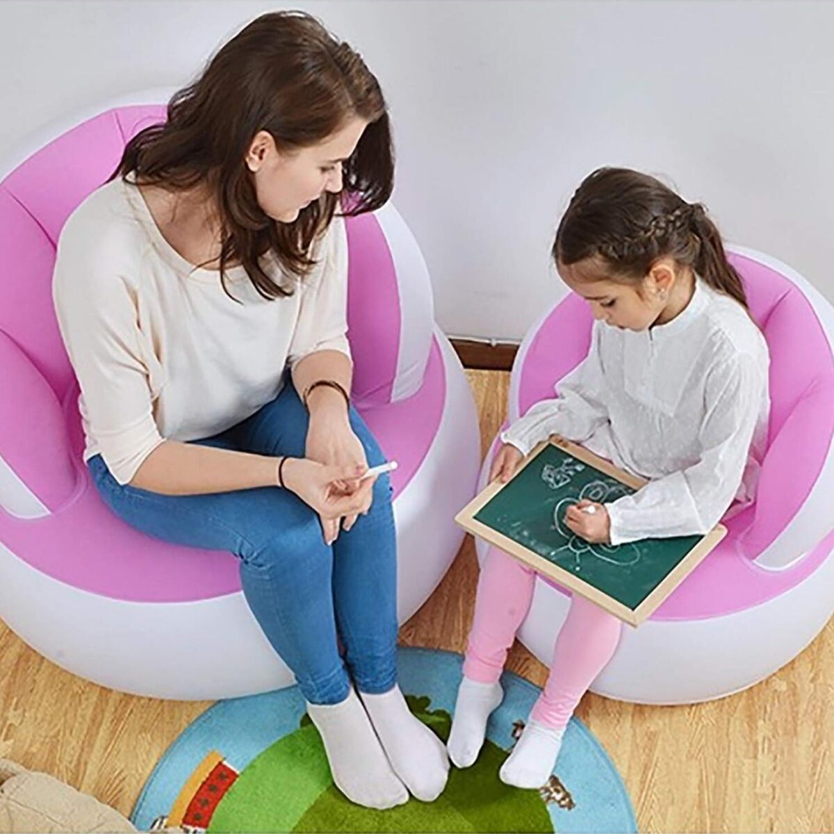 Kids inflatable sofa chair with backrest & Foot Air Pump with Hose (1 Set / 85x74 Cm Approx) - Image 6