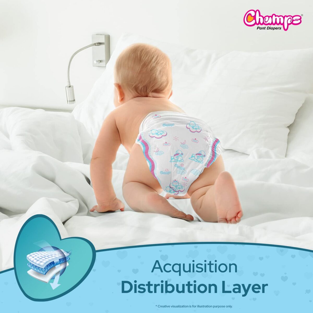 Champs Soft and Dry Baby Diaper Pants 74 Pcs (Medium Size M74) - Image 3