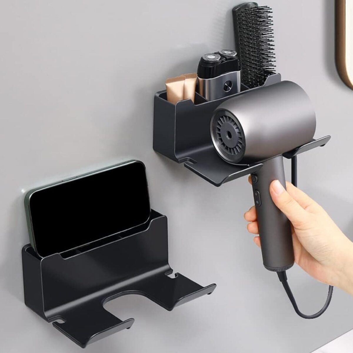 3 Compartment Wall Mount Hair Blower, Hair Dryers Holder (1 Pc) - Image 4