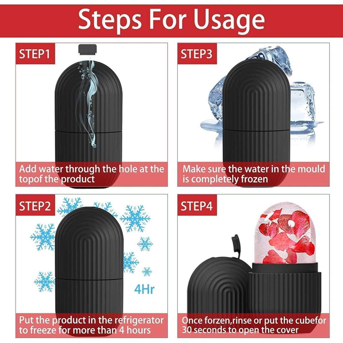 Face Ice Roller Massager for Swelling & Puffiness Reduction (Black) - Image 5
