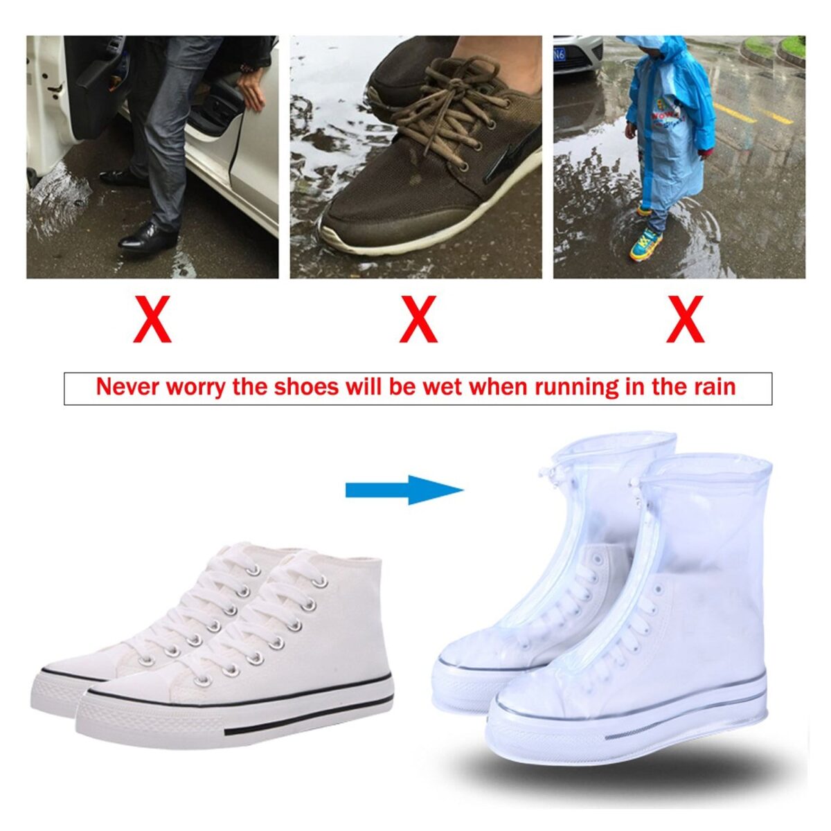 4541 Plastic Shoes Cover Reusable Anti-Slip Boots Zippered Overshoes Covers Pink, Transparent Waterproof Snow Rain Boots for Kids/Adult Shoes, for Rainy Season (XL Size1 Pairs) - Image 6