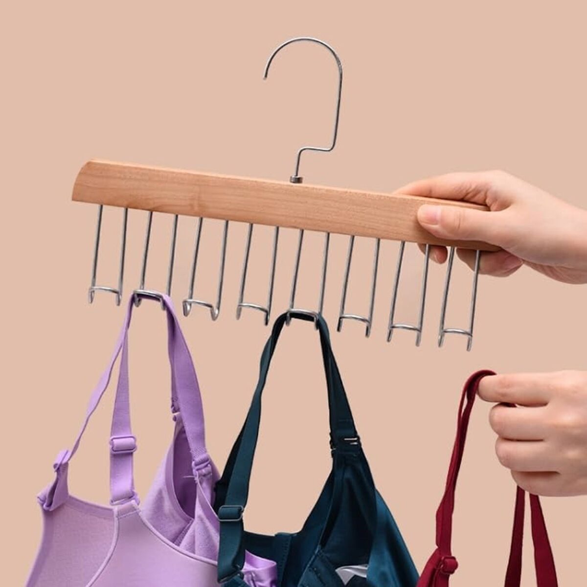 Space Saving 8 Hooks Wooden Hangers (1 Pc) - Image 1