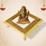 Golden - Square Pooja Chowki Patla / Bajot (20Ã—20 CM / 1 Pc) - Image 7
