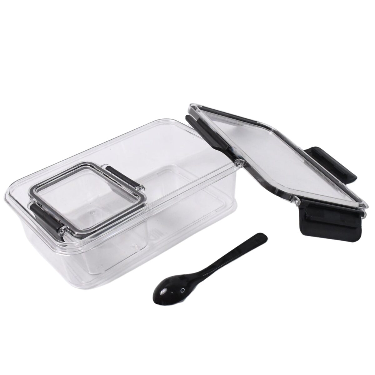 Plastic Kitchen Storage Container Big 800 ML & Small 250 ML with Air Seal Lock Lid & Spoon - Image 5