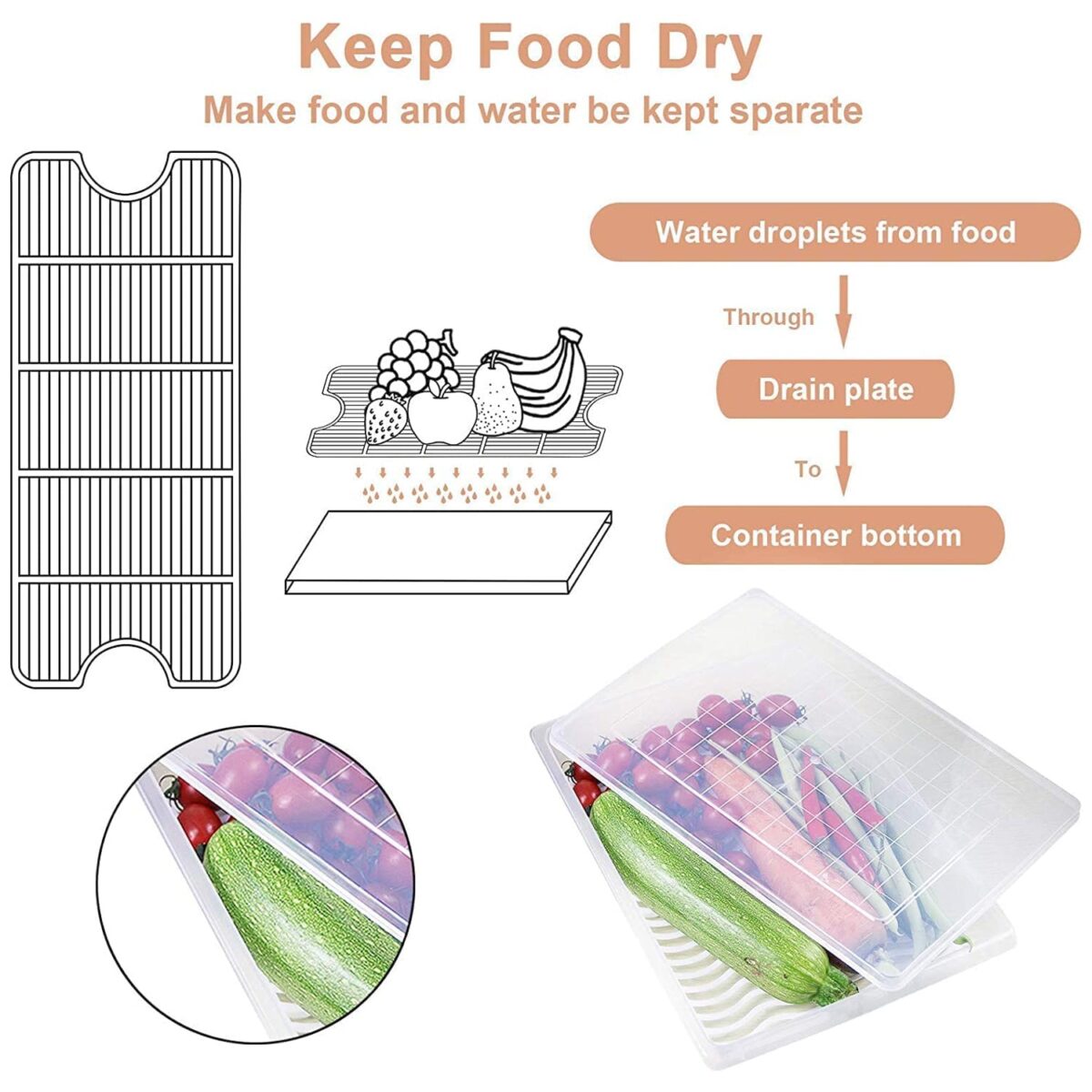 Plastic Food Storage Containers with Removable Drain Tray and Lid (3 Pcs Set) - Image 6