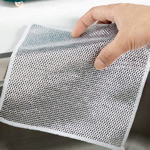 Double-Sided Microfiber Cloth & Stainless Steel Scrubber â€“ Non-Scratch Wire (1 Pc, 20x20 cm)