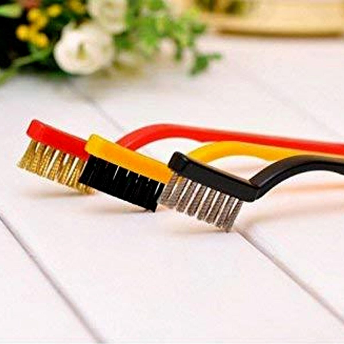 3 Pc Mini Wire Brush Set for cleaning (Brass, Nylon, Stainless Steel Bristles) - Image 7