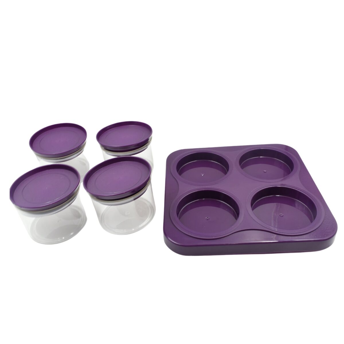 Airtight Plastic 4 Pc Storage Container Set, With Tray Dry Fruit Plastic Storage Container Tray Set With Lid & Serving Tray For Kitchen - Image 1