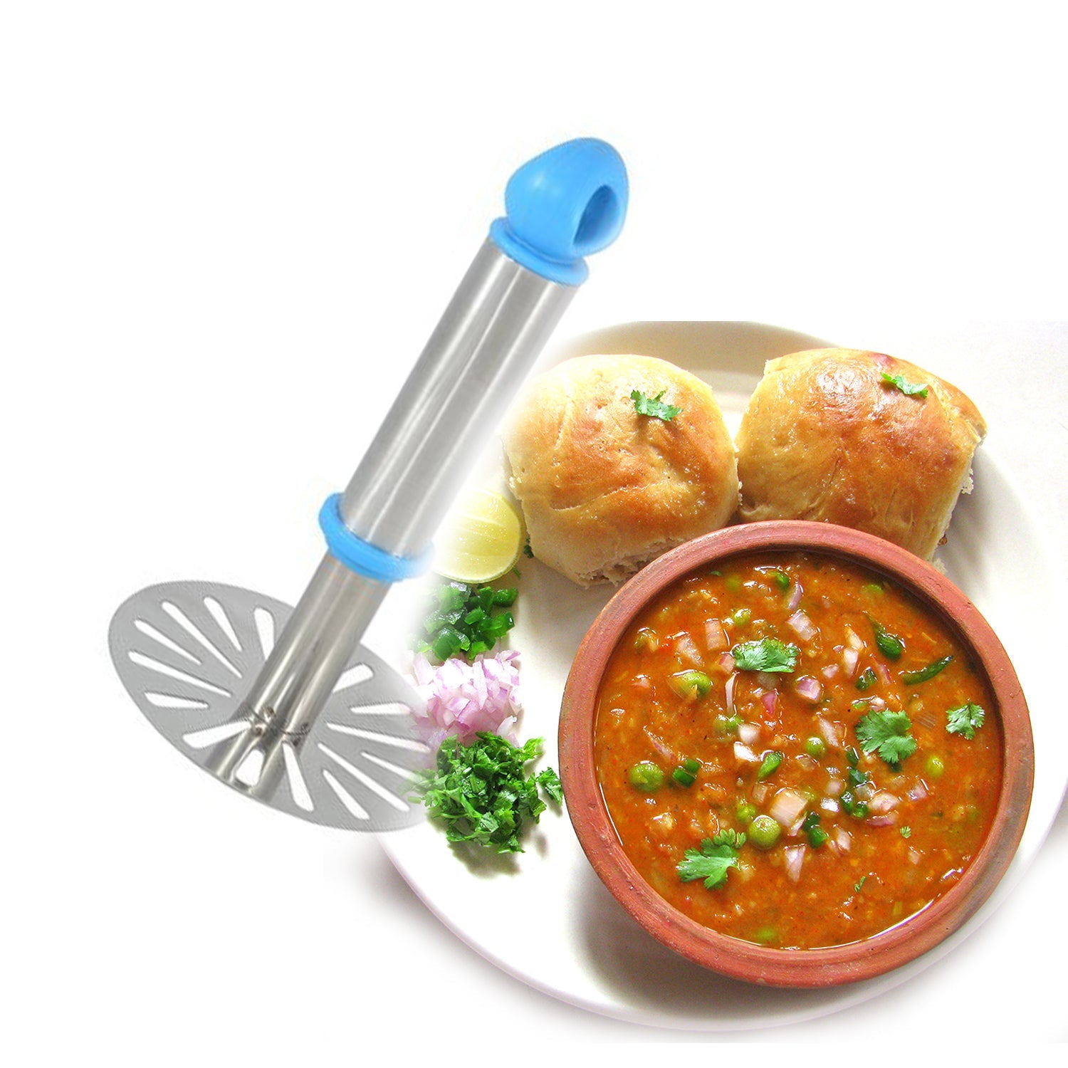 05_f7f27002-85c9-4732-80dc-e2e17cdbeaf7.jpg Ganesh Potato / Pav Bhaji Masher with Plastic Handle, Silver & Plastic - Oval Pav Masher, Potato 1-Piece, Smasher Handle, Multicolor - Image 7