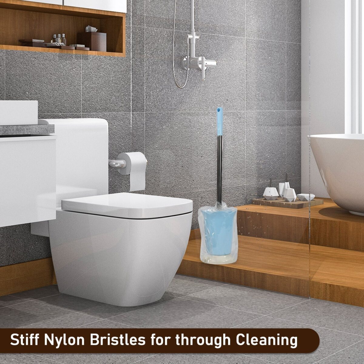 Premium Toilet Plastic Brush with Holder Stand Western and Indian Toilet Bathroom Cleaning - Image 6