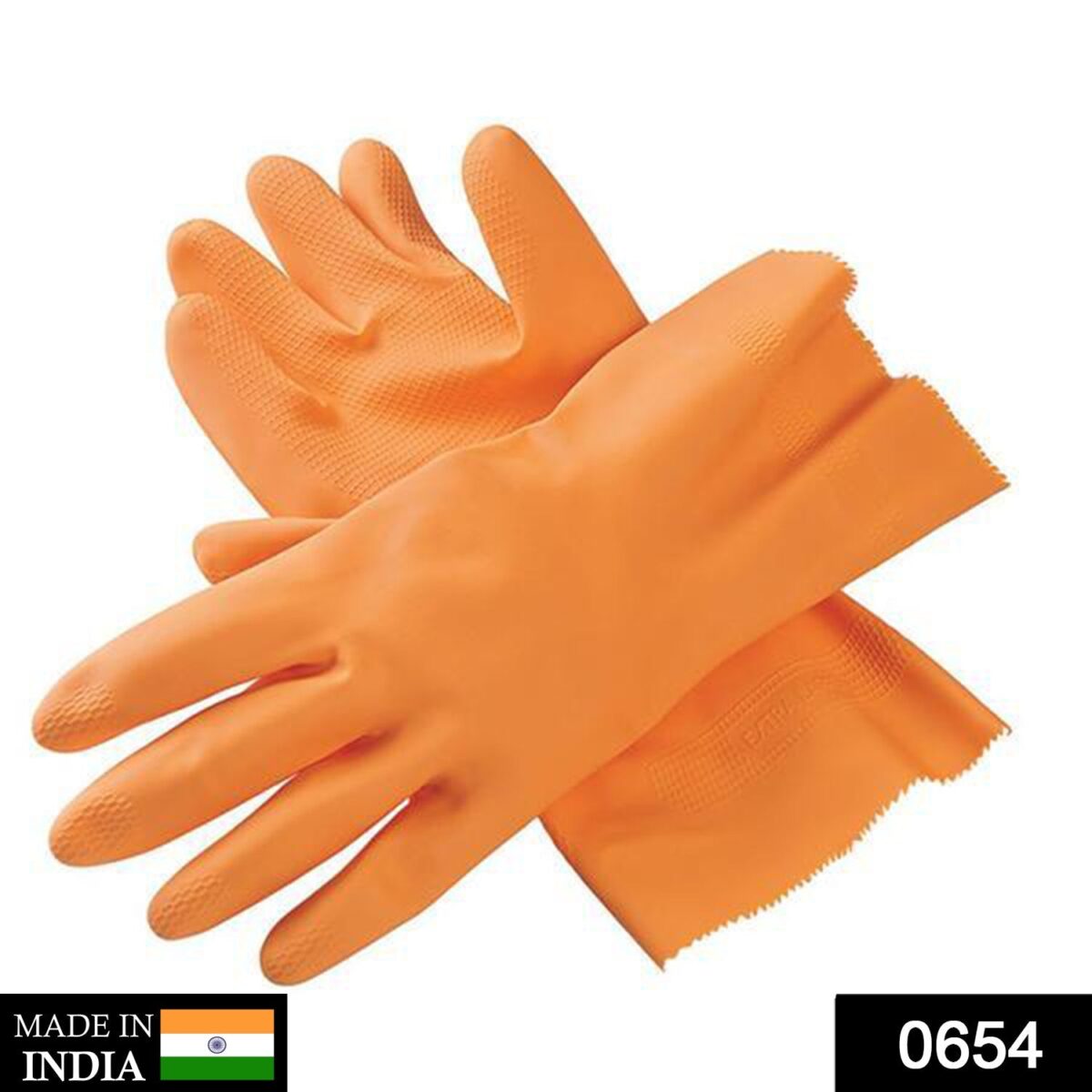 Cut Glove Reusable Rubber Hand Gloves (Orange) - 1 pc - Image 2