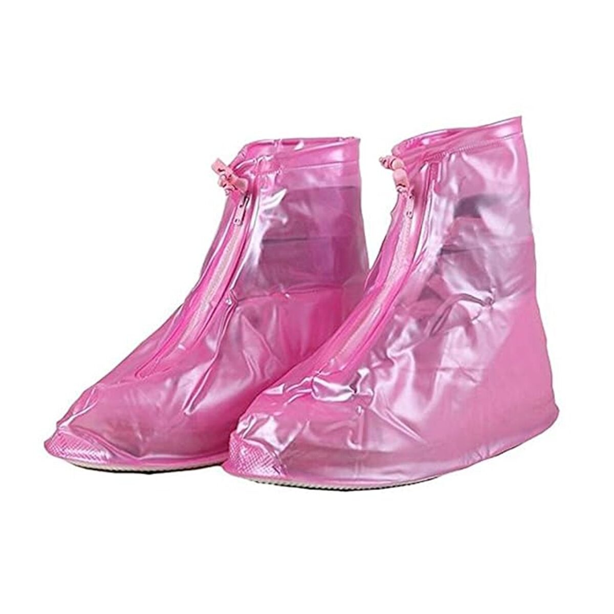 4541 Plastic Shoes Cover Reusable Anti-Slip Boots Zippered Overshoes Covers Pink, Transparent Waterproof Snow Rain Boots for Kids/Adult Shoes, for Rainy Season (XL Size1 Pairs) - Image 4