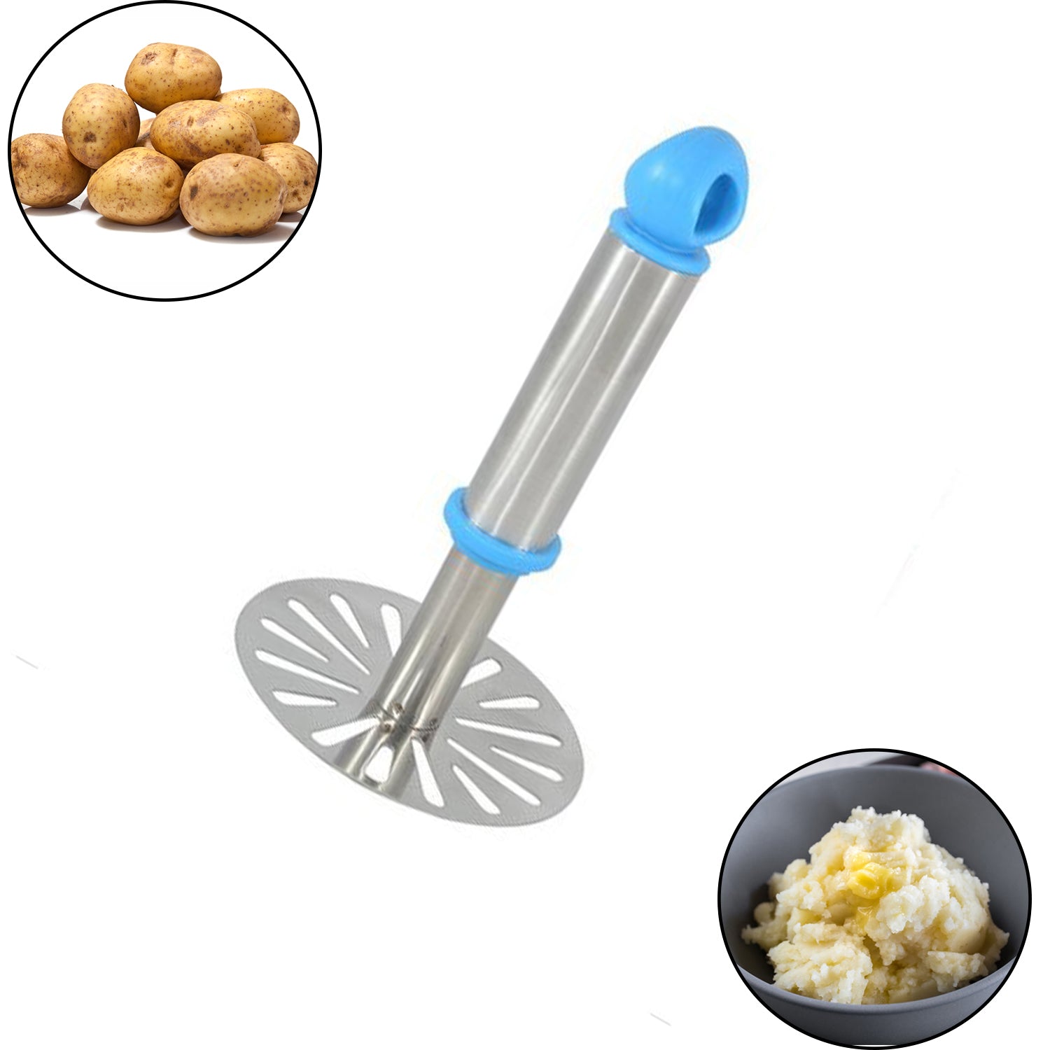 06_0f21cb63-a41c-404f-8560-198aa6ebc70b.jpg Ganesh Potato / Pav Bhaji Masher with Plastic Handle, Silver & Plastic - Oval Pav Masher, Potato 1-Piece, Smasher Handle, Multicolor - Image 3
