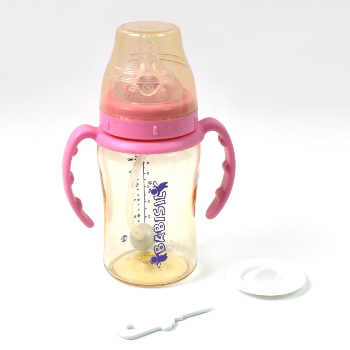 Plastic Baby Feeding Bottle with Handles & Straw (220 ML / 1 Pc) - Image 5