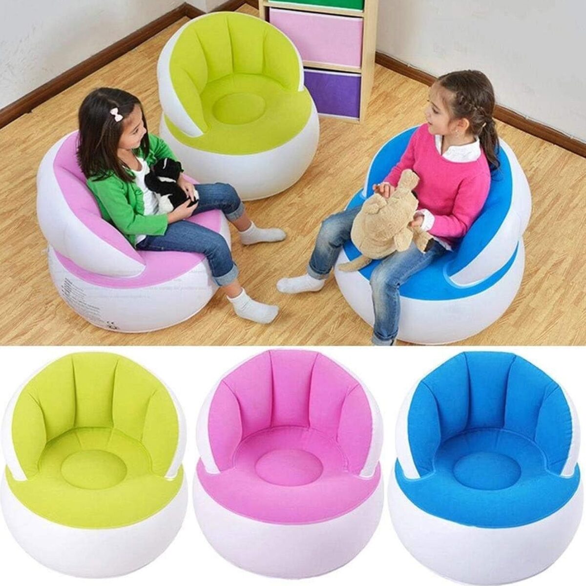 Kids inflatable sofa chair with backrest & Foot Air Pump with Hose (1 Set / 85x74 Cm Approx) - Image 7