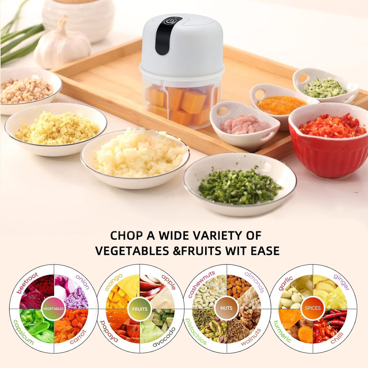Wireless USB Rechargeable Mini Electric Garlic Machine / Chopper 3 Blades (250Ml) - Image 8