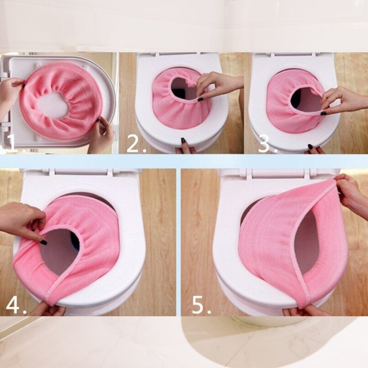 Bathroom Soft Thicker Warmer Stretchable Washable Cloth Toilet Seat Cover (1pc) - Image 7