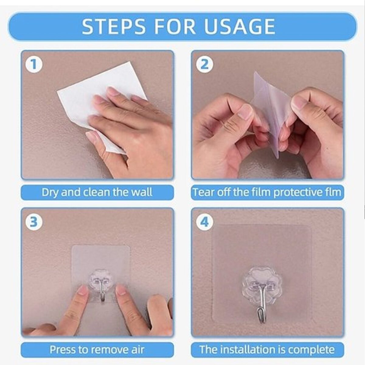 Plastic Self-Adhesive Kitchen 3Pc Hooks - Image 3