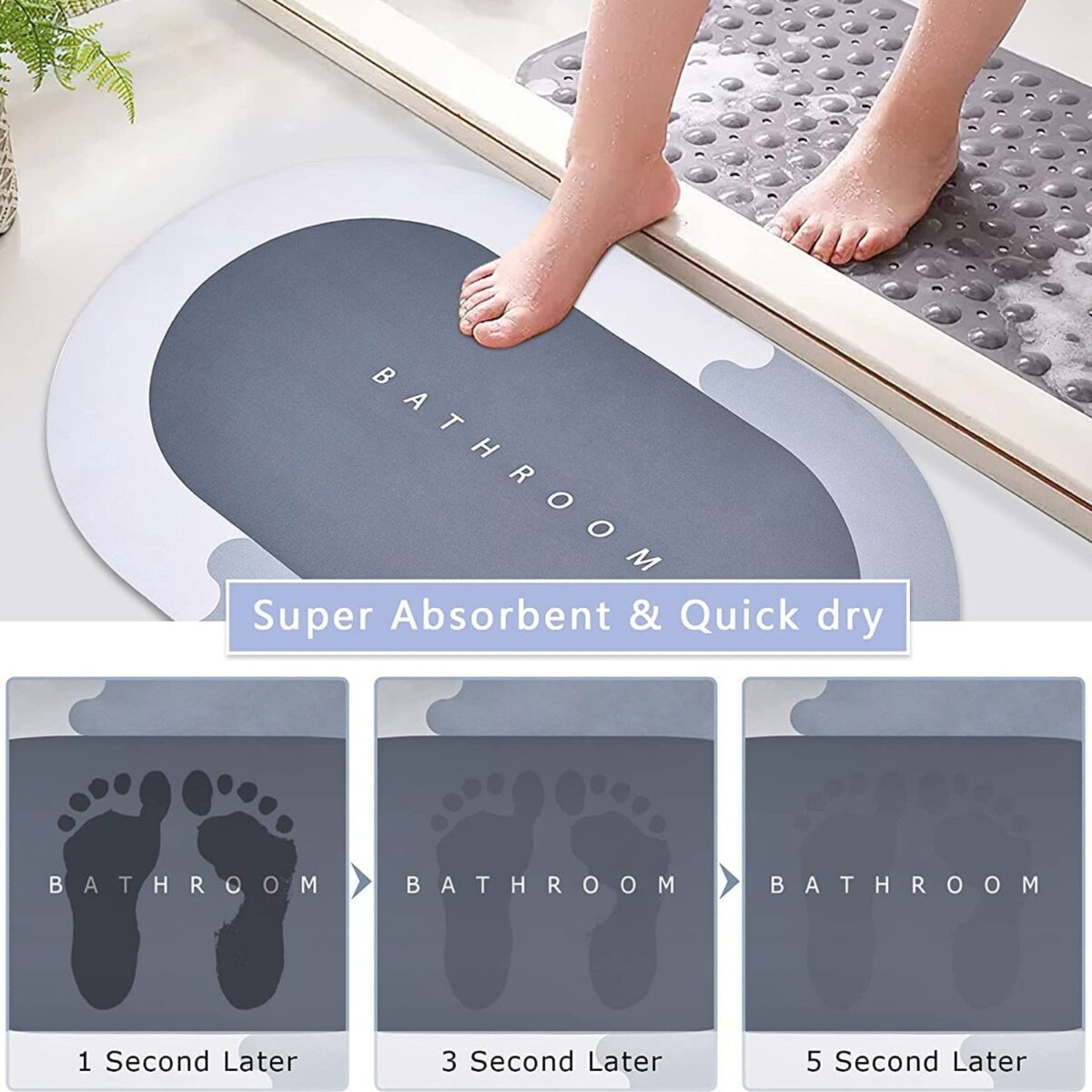 Square Bathroom mat Water Absorbent mats Diatomite Door Mat Anti-Slip Bath Mat Quick Drying Absorbent mat for Home, Kitchen (57x38cm) - Image 5