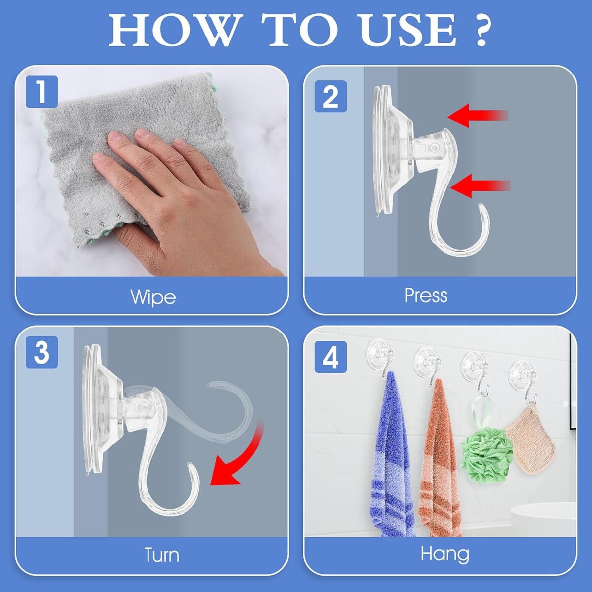 Plastic Suction Cup Hooks (4 Pcs Set) - Image 3