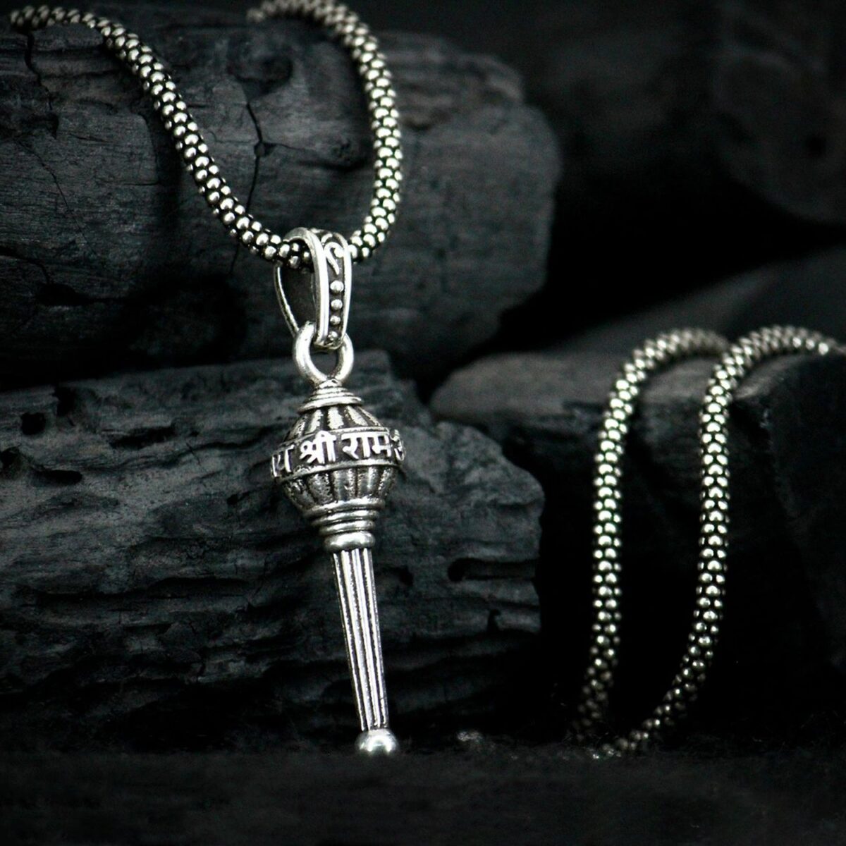 Silver Chain With Gada Pendant / Locket (1 Pc) - Image 4