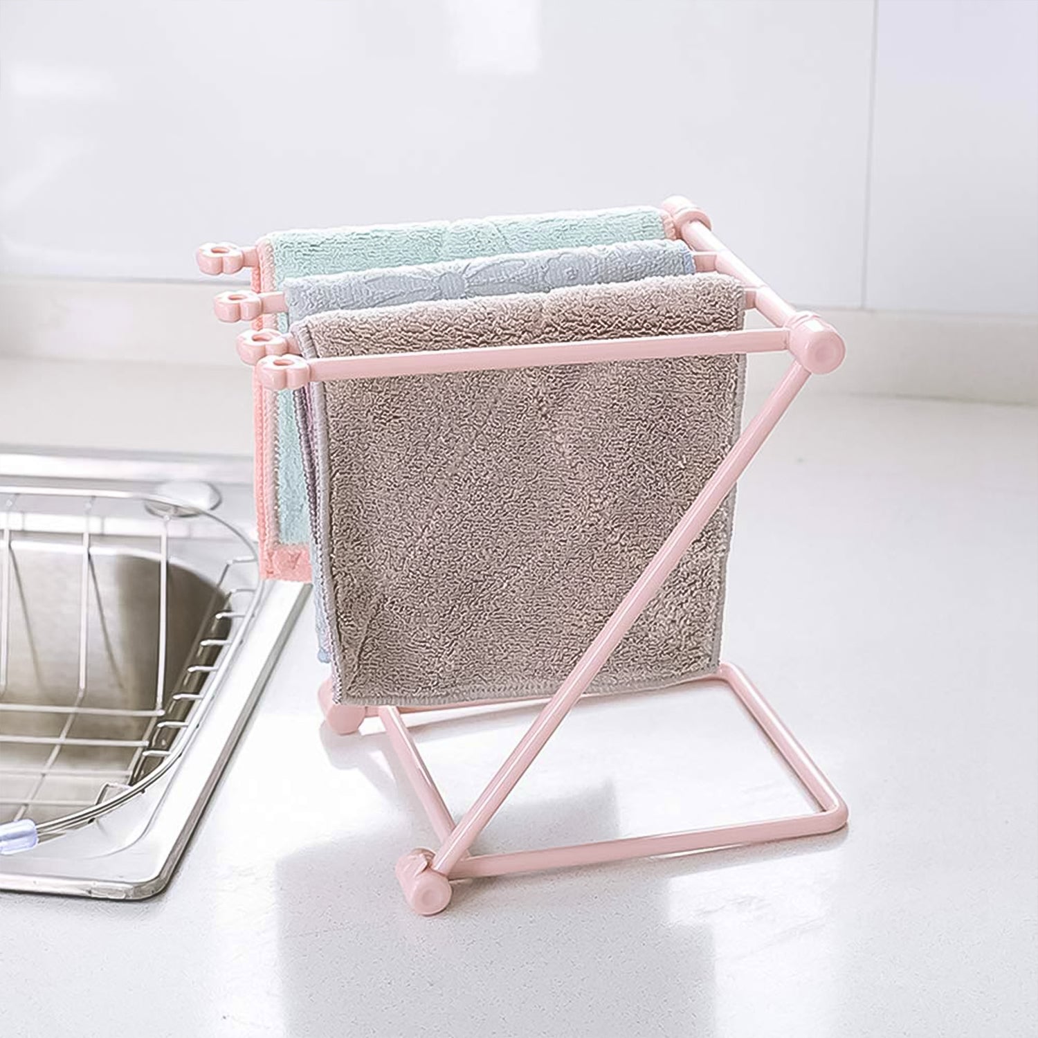 06_6a1cafed-ae00-4fa9-b40b-7a8c119b6f87.jpg Folding Kitchen Bathroom Towel Rack, Towel Stand (1 Pc) - Image 3