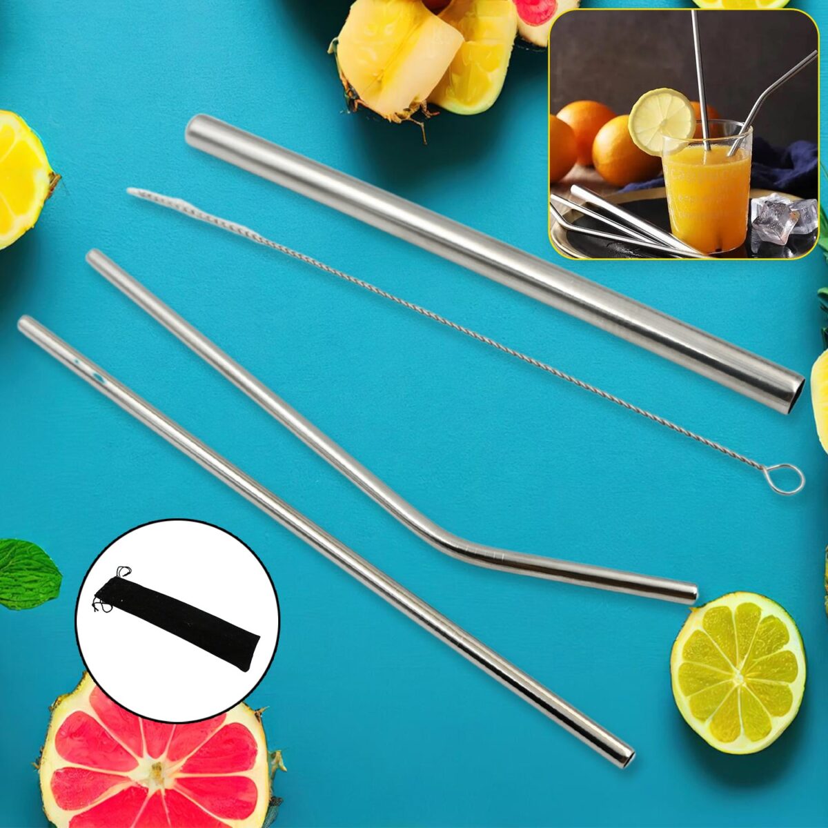 Reusable Stainless Steel Straws with Case for Drinking (4 Pc, Eco-Friendly) - Image 1