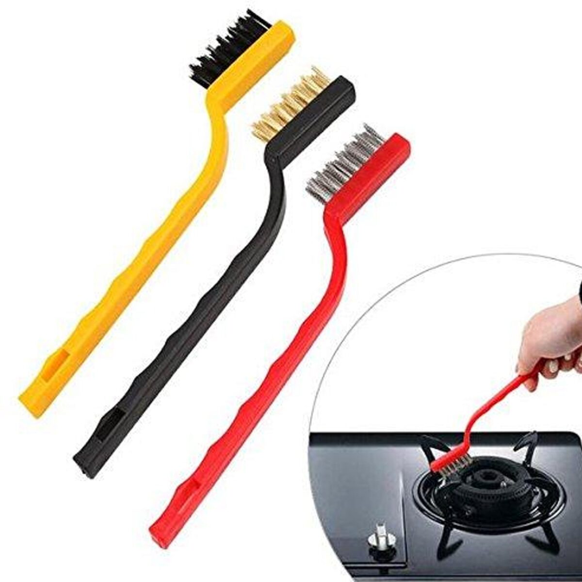 3 Pc Mini Wire Brush Set for cleaning (Brass, Nylon, Stainless Steel Bristles) - Image 4
