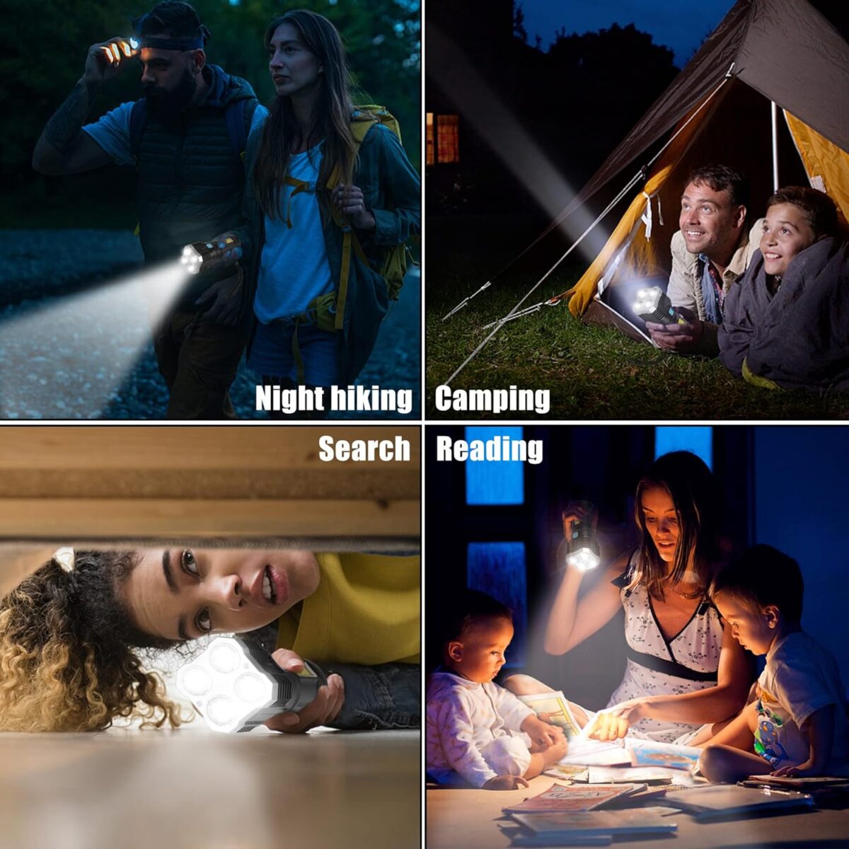 Multifunctional Strong 4 LED Torch Light, Portable Rechargeable Flashlight Long Distance Beam Range 800 Lumens COB Light 4 Mode Emergency for Hiking, Walking, Camping (4 LED Torch) - Image 5