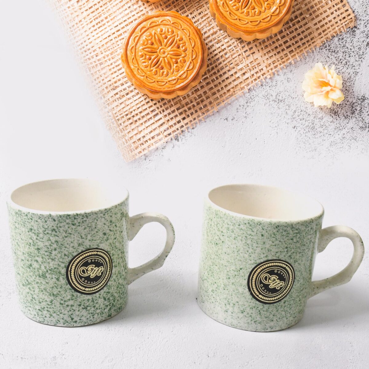 Ceramic Tea/Coffee Cup Set - Alpino 3-Piece with 2-Compartment Serving Platter (BPA-Free) - Image 6