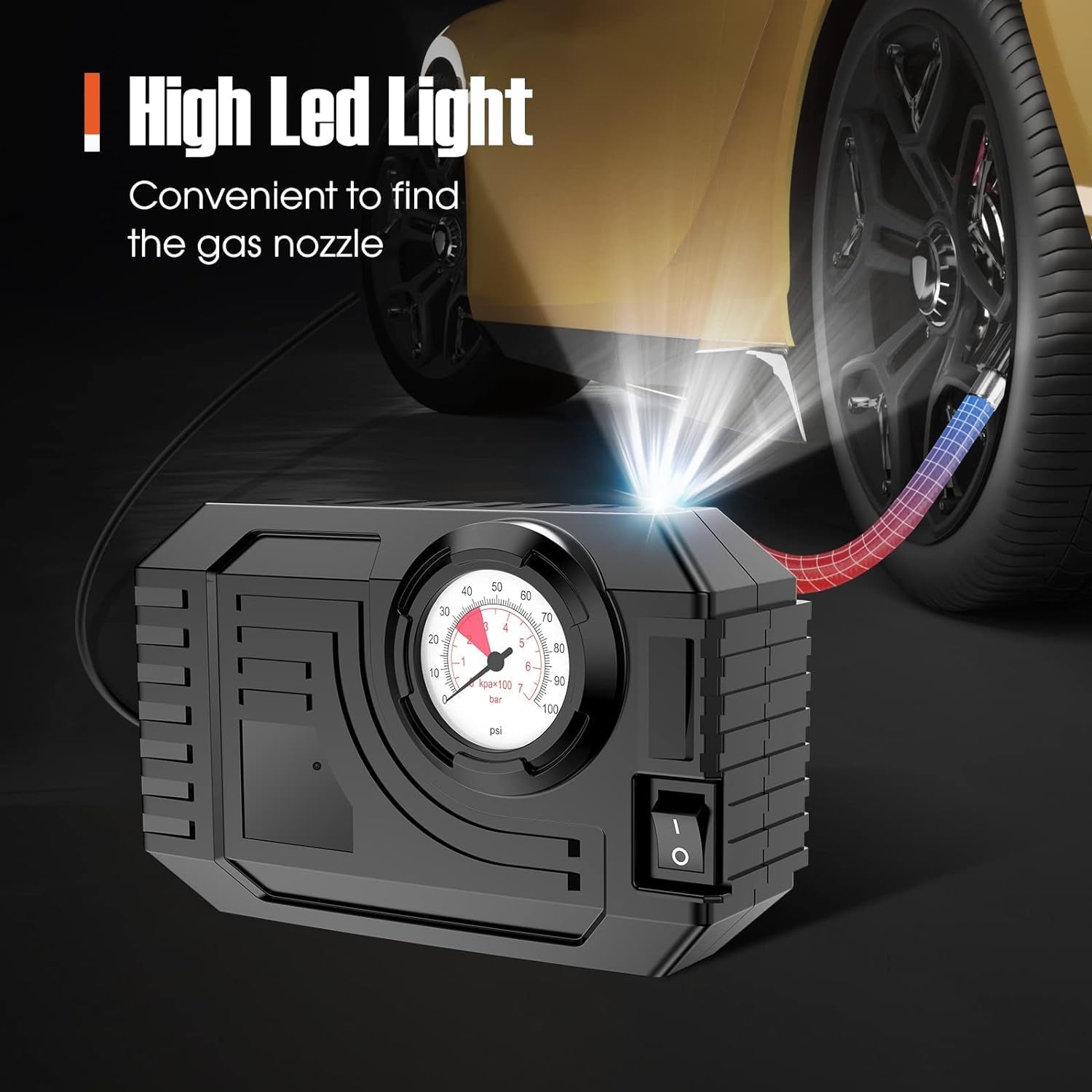 06_a8ced1eb-a7c6-48d9-ae74-9025721951af.jpg Tire Inflator Portable Air Compressor 12V Small Air Pump for Car Tires Bicycle Balloons, Cars, Bike, Bicycles and Other Inflatables with LED Light (12V) - Image 8