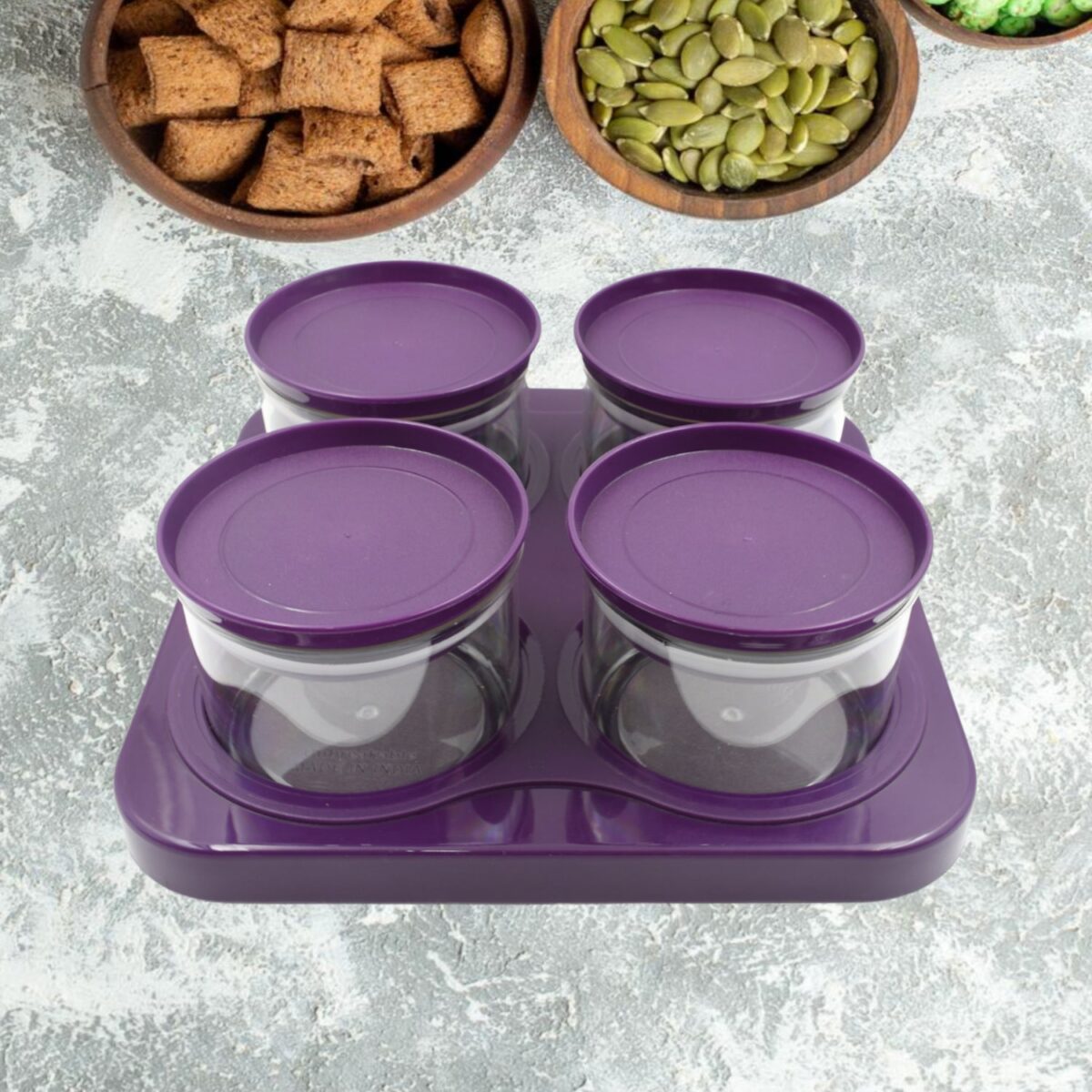 Airtight Plastic 4 Pc Storage Container Set, With Tray Dry Fruit Plastic Storage Container Tray Set With Lid & Serving Tray For Kitchen - Image 4