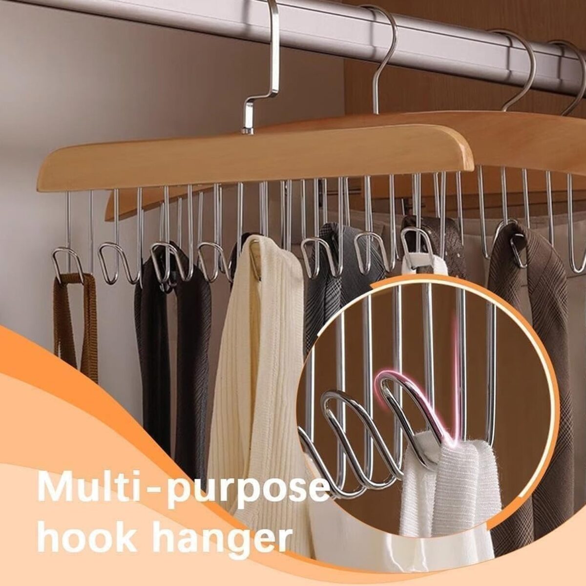 Space Saving 8 Hooks Wooden Hangers (1 Pc) - Image 6