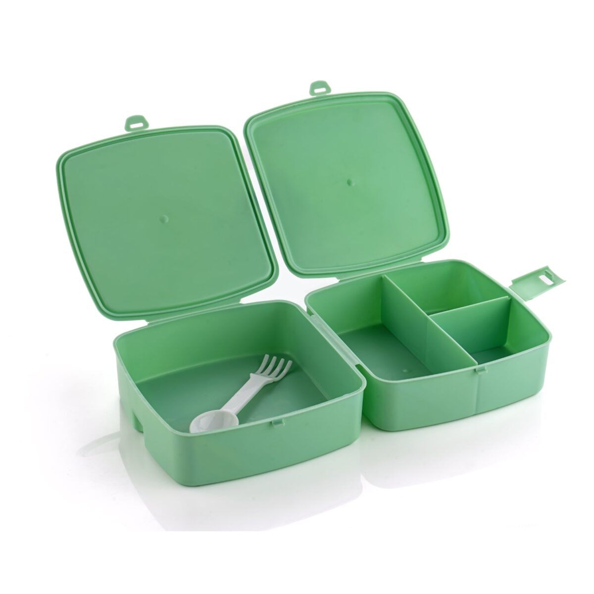 Double-Layer Square Lunch Box with  Spoon , 4 Compartment Tiffin & Push Lock , Plastic Tiffin Box for Travelling, School Kids & Office Exclusive, Home - Image 8