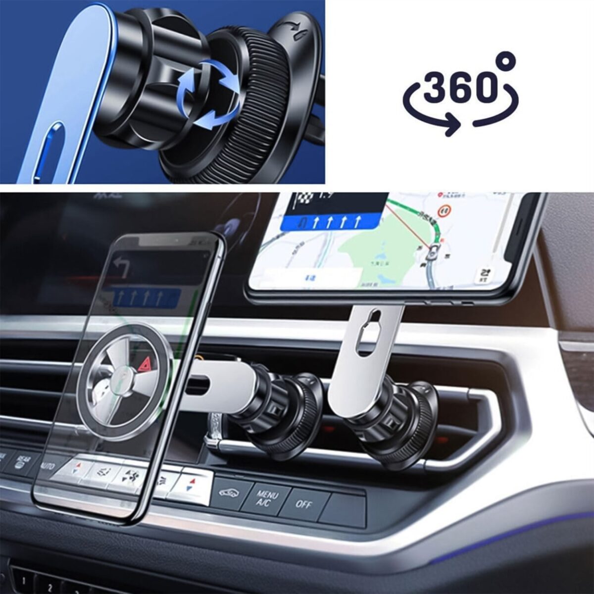 360Ã‚Â° Rotatable & Foldable Air Vent Magnetic Phone Holder (1 Pc) - Image 4