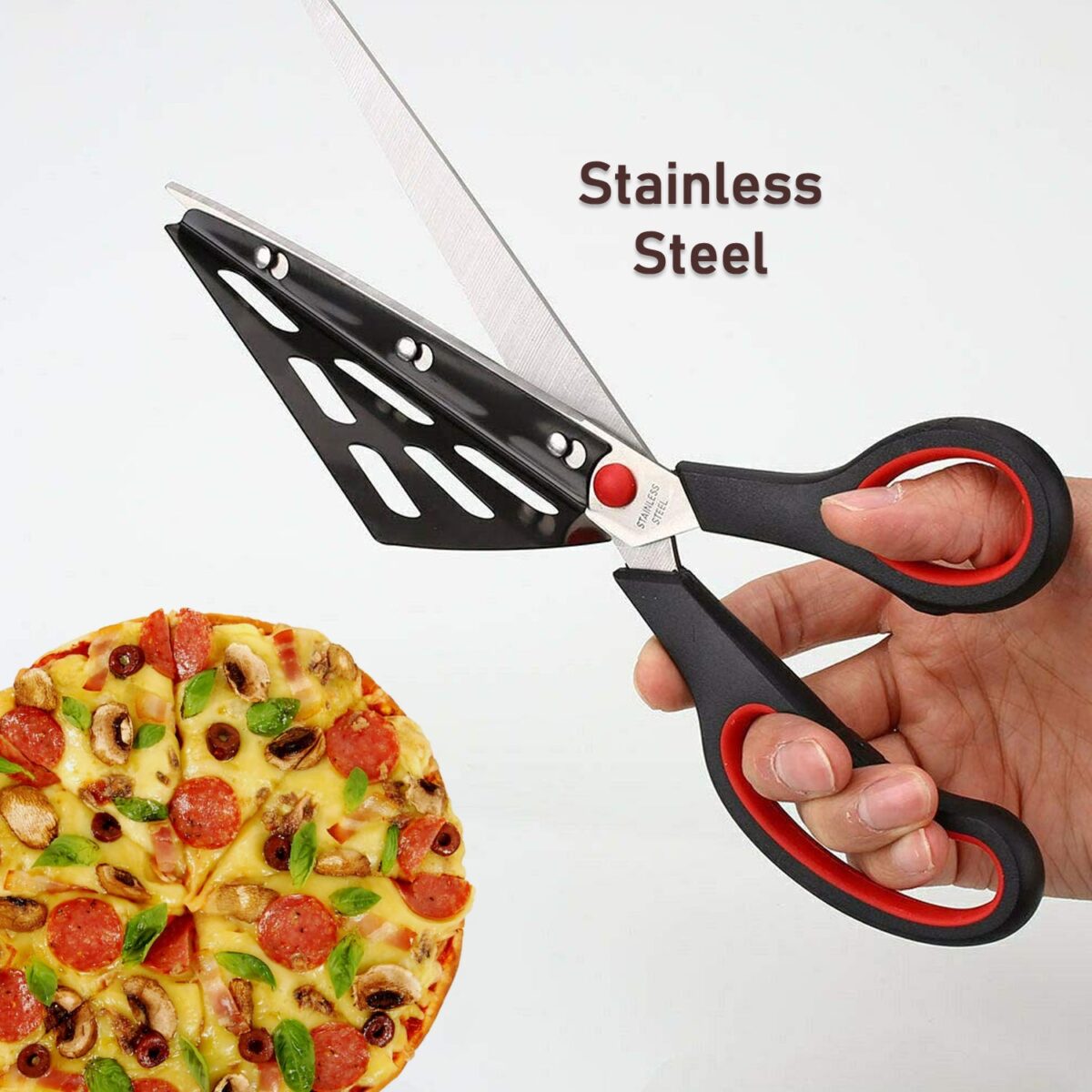 Stainless Steel Pizza Cutter Scissors Plastic Handle with Removable Spatula - Image 3