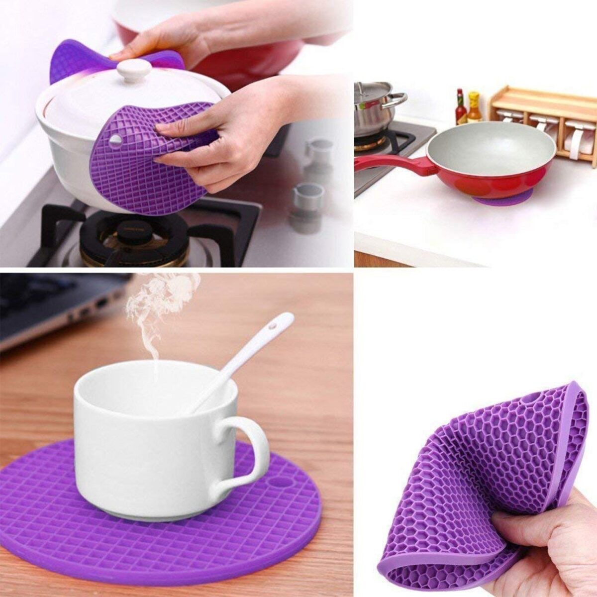 Silicon Hot Pot Mat Set - 4-Piece Heat-Resistant Trivets for Protecting Surfaces - Image 7